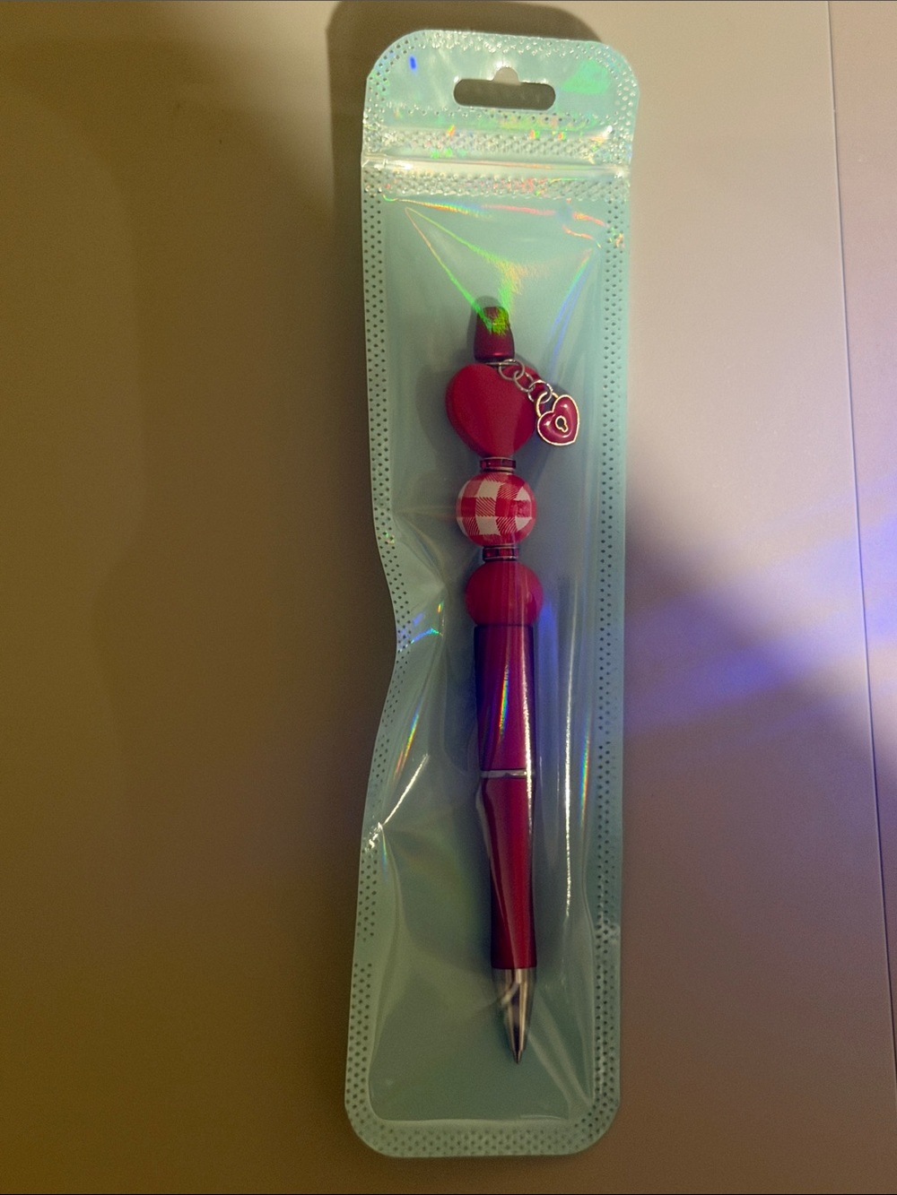 Red Decorative Heart Bead Ballpoint Pen - Stylish Desk Accessory Handmade
